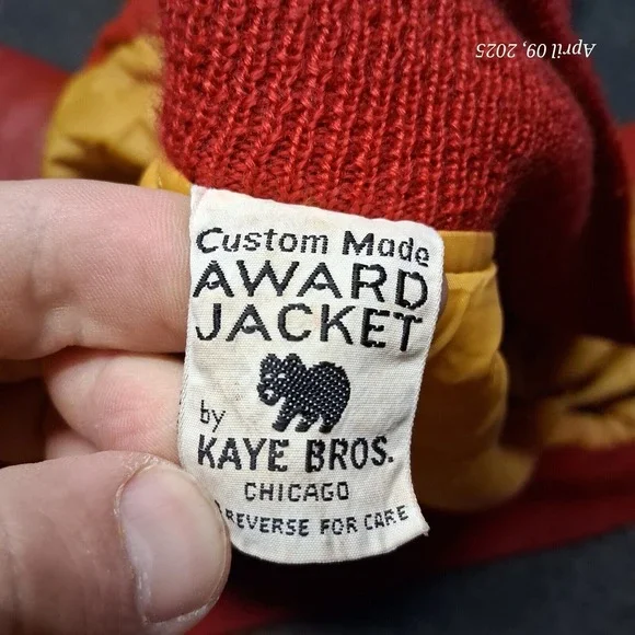 Vintage Wool and Leather Varsity Stadium Jacket Men Large Red Kaye Bros 60s